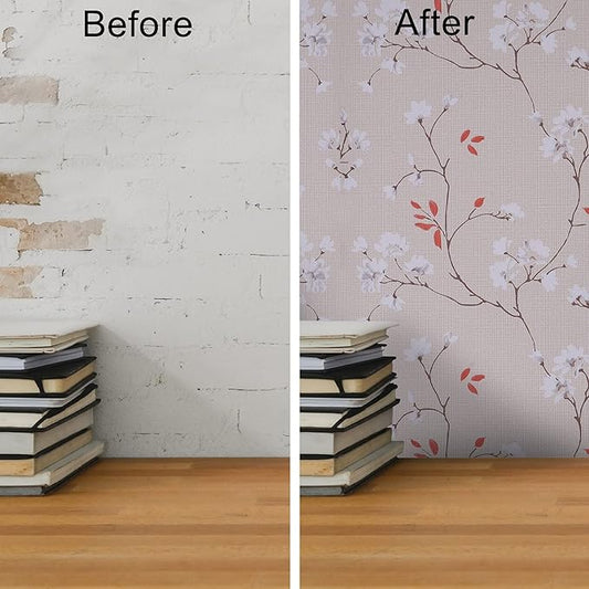 Papel Pared de Lino y Floral con textura 3D